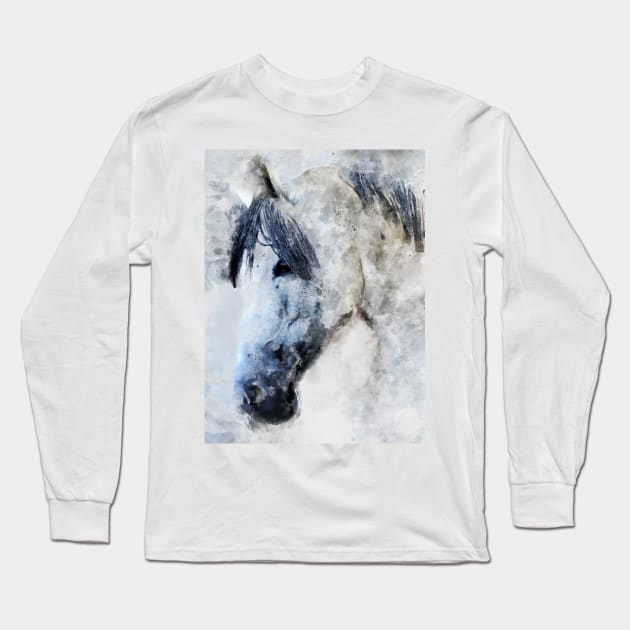 Dramabite Horse watercolor equine animal rider riding pony Long Sleeve T-Shirt by dramabite